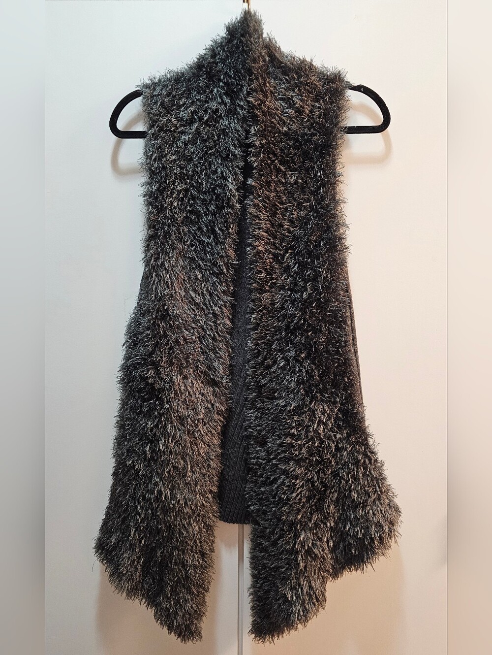 Indigo Black Shaggy Faux Fur Open-Front Vest